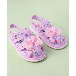 Cute Walk by Babyhug Velcro Closure Sandals With Floral Print & Applique - Purple