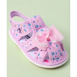 Cute Walk by Babyhug Velcro Closure Sandals With Floral Print & Applique - Purple
