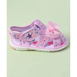 Cute Walk by Babyhug Velcro Closure Sandals With Floral Print & Applique - Purple