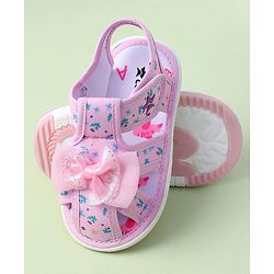 Cute Walk by Babyhug Velcro Closure Sandals With Floral Print & Applique - Purple