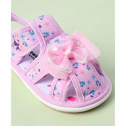 Cute Walk by Babyhug Velcro Closure Sandals With Floral Print & Applique - Purple