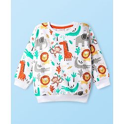 Babyhug Cotton Knit Full Sleeves Sweatshirt with Animal Graphics Pack of 2 - Yellow & White