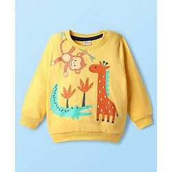 Babyhug Cotton Knit Full Sleeves Sweatshirt with Animal Graphics Pack of 2 - Yellow & White