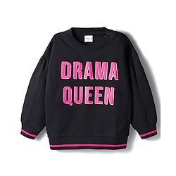 Babyhug Cotton Knit  Full Drop Shoulder Sleeves Sweatshirt with Drama Queen Text Print - Black