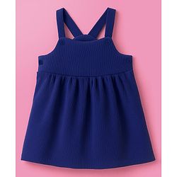 Babyhug Cotton Woven Frock with Full Sleeves Inner Tee & Floral Embroidery - Navy Blue & White