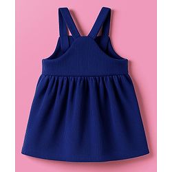 Babyhug Cotton Woven Frock with Full Sleeves Inner Tee & Floral Embroidery - Navy Blue & White