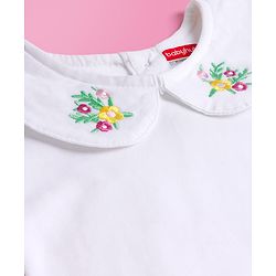 Babyhug Cotton Woven Frock with Full Sleeves Inner Tee & Floral Embroidery - Navy Blue & White
