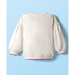 Babyhug 100% Cotton Knit Full Sleeves Sweatshirt With Floral Graphics & Crochet Applique - Off White
