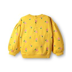 Babyhug 100% Cotton Knit Full Volume Sleeves Sweatshirt With Floral Print - Yellow