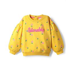 Babyhug 100% Cotton Knit Full Volume Sleeves Sweatshirt With Floral Print - Yellow