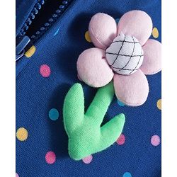 Babyhug Cotton Knit Full Sleeves Front Open Hooded Sweatjacket with Kangaroo Pocket Polka Dot & Floral Applique - Navy Blue