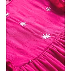 Babyhug Cotton Woven Full Sleeves Frock with Floral Embroidery & Frill Detailing - Pink