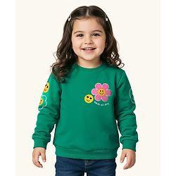 Babyhug Cotton Knit Full Sleeves Sweatshirt With Floral Print - Green