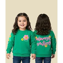 Babyhug Cotton Knit Full Sleeves Sweatshirt With Floral Print - Green