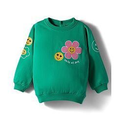 Babyhug Cotton Knit Full Sleeves Sweatshirt With Floral Print - Green