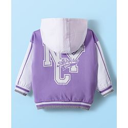 Babyhug Cotton Knit Full Sleeves Hooded SweatJacket with Front & Back Text Graphic & Kangaroo Pocket - Purple