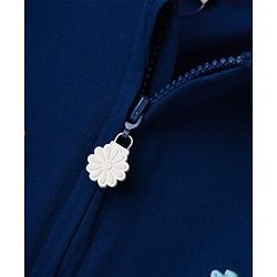 Babyhug 100% Cotton Knit Full Sleeves Hooded SweatJacket with Animal & Floral Embroidery - Navy Blue
