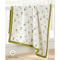 Babyhug 6 Layer Muslin Baby Blanket with Contrast Wide Edge Panda Print - Green| Absorbent Soft & Breathable| All Season Blanket| New Born Gifting| Bath Towel, Wrapper, Feeding Towel| Machine Washable