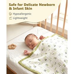 Babyhug 6 Layer Muslin Baby Blanket with Contrast Wide Edge Panda Print - Green| Absorbent Soft & Breathable| All Season Blanket| New Born Gifting| Bath Towel, Wrapper, Feeding Towel| Machine Washable