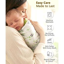 Babyhug 6 Layer Muslin Baby Blanket with Contrast Wide Edge Panda Print - Green| Absorbent Soft & Breathable| All Season Blanket| New Born Gifting| Bath Towel, Wrapper, Feeding Towel| Machine Washable