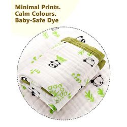Babyhug 6 Layer Muslin Baby Blanket with Contrast Wide Edge Panda Print - Green| Absorbent Soft & Breathable| All Season Blanket| New Born Gifting| Bath Towel, Wrapper, Feeding Towel| Machine Washable