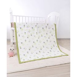 Babyhug 6 Layer Muslin Baby Blanket with Contrast Wide Edge Panda Print - Green| Absorbent Soft & Breathable| All Season Blanket| New Born Gifting| Bath Towel, Wrapper, Feeding Towel| Machine Washable