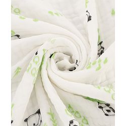 Babyhug 6 Layer Muslin Baby Blanket with Contrast Wide Edge Panda Print - Green| Absorbent Soft & Breathable| All Season Blanket| New Born Gifting| Bath Towel, Wrapper, Feeding Towel| Machine Washable
