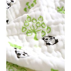 Babyhug 6 Layer Muslin Baby Blanket with Contrast Wide Edge Panda Print - Green| Absorbent Soft & Breathable| All Season Blanket| New Born Gifting| Bath Towel, Wrapper, Feeding Towel| Machine Washable