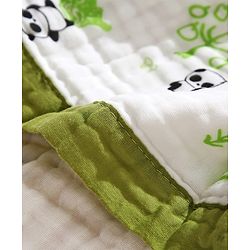 Babyhug 6 Layer Muslin Baby Blanket with Contrast Wide Edge Panda Print - Green| Absorbent Soft & Breathable| All Season Blanket| New Born Gifting| Bath Towel, Wrapper, Feeding Towel| Machine Washable