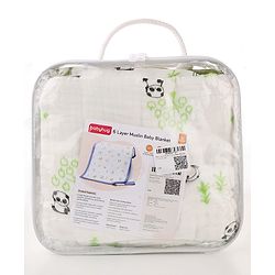 Babyhug 6 Layer Muslin Baby Blanket with Contrast Wide Edge Panda Print - Green| Absorbent Soft & Breathable| All Season Blanket| New Born Gifting| Bath Towel, Wrapper, Feeding Towel| Machine Washable