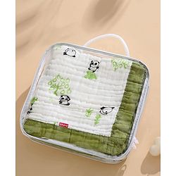 Babyhug 6 Layer Muslin Baby Blanket with Contrast Wide Edge Panda Print - Green| Absorbent Soft & Breathable| All Season Blanket| New Born Gifting| Bath Towel, Wrapper, Feeding Towel| Machine Washable