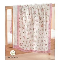 Babyhug 6 Layer Muslin Baby Blanket with Contrast Wide Edge Panda Print - Green| Absorbent Soft & Breathable| All Season Blanket| New Born Gifting| Bath Towel, Wrapper, Feeding Towel| Machine Washable