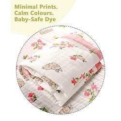 Babyhug 6 Layer Muslin Baby Blanket with Contrast Wide Edge Panda Print - Green| Absorbent Soft & Breathable| All Season Blanket| New Born Gifting| Bath Towel, Wrapper, Feeding Towel| Machine Washable