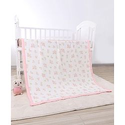 Babyhug 6 Layer Muslin Baby Blanket with Contrast Wide Edge Panda Print - Green| Absorbent Soft & Breathable| All Season Blanket| New Born Gifting| Bath Towel, Wrapper, Feeding Towel| Machine Washable