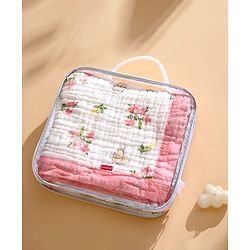 Babyhug 6 Layer Muslin Baby Blanket with Contrast Wide Edge Panda Print - Green| Absorbent Soft & Breathable| All Season Blanket| New Born Gifting| Bath Towel, Wrapper, Feeding Towel| Machine Washable