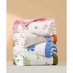 Babyhug 6 Layer Muslin Baby Blanket with Contrast Wide Edge Panda Print - Green| Absorbent Soft & Breathable| All Season Blanket| New Born Gifting| Bath Towel, Wrapper, Feeding Towel| Machine Washable