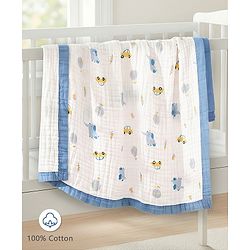 Babyhug 6 Layer Muslin Baby Blanket with Contrast Wide Edge Panda Print - Green| Absorbent Soft & Breathable| All Season Blanket| New Born Gifting| Bath Towel, Wrapper, Feeding Towel| Machine Washable