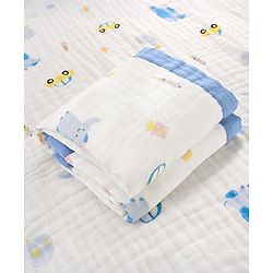 Babyhug 6 Layer Muslin Baby Blanket with Contrast Wide Edge Panda Print - Green| Absorbent Soft & Breathable| All Season Blanket| New Born Gifting| Bath Towel, Wrapper, Feeding Towel| Machine Washable