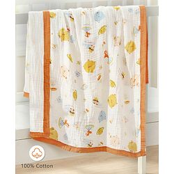 Babyhug 6 Layer Muslin Baby Blanket with Contrast Wide Edge Panda Print - Green| Absorbent Soft & Breathable| All Season Blanket| New Born Gifting| Bath Towel, Wrapper, Feeding Towel| Machine Washable