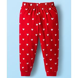 Babyhug Cotton Knit Full Sleeves Night Suit with Penguin & Heart Print - White & Red