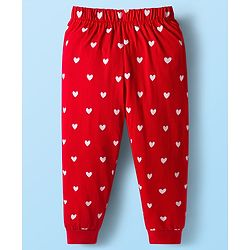 Babyhug Cotton Knit Full Sleeves Night Suit with Penguin & Heart Print - White & Red