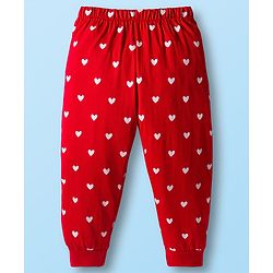 Babyhug Cotton Knit Full Sleeves Night Suit with Penguin & Heart Print - White & Red