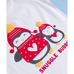 Babyhug Cotton Knit Full Sleeves Night Suit with Penguin & Heart Print - White & Red