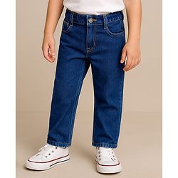 Babyhug Cotton Denim Full Length Washed Jeans With Stretch - Dark Blue