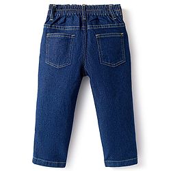 Babyhug Cotton Denim Full Length Washed Jeans With Stretch - Dark Blue