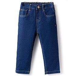 Babyhug Cotton Denim Full Length Washed Jeans With Stretch - Dark Blue