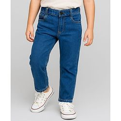 Babyhug Cotton Denim Full Length Washed Jeans With Stretch - Dark Blue