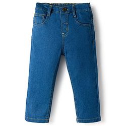 Babyhug Cotton Denim Full Length Washed Jeans With Stretch - Dark Blue