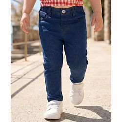 Babyhug Denim Full Length Washed Jeans With Stretch - Navy Blue