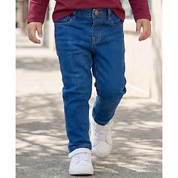 Babyhug Denim Full Length Washed Jeans With Stretch - Navy Blue